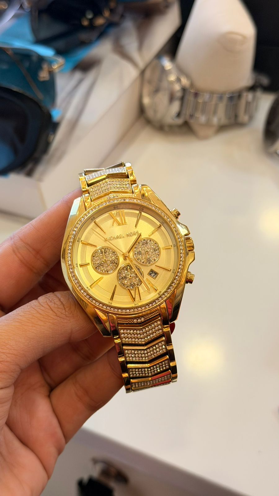 RELOJ MK FULL PIEDRAS AMARILLO 12